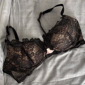 Victoria's Secret Black Lace Underwire Bra with Nude Lining